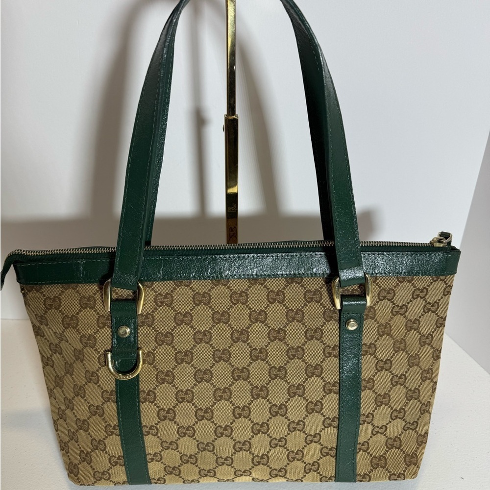 Gucci Brown and Green GG Monogram Tote - Picture 7 of 16